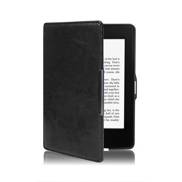 Amazon Kindle Paperwhite 1-3, 2012-2015 Smart Tok - Elegáns Bőrhatású Fekete Kézpánttal